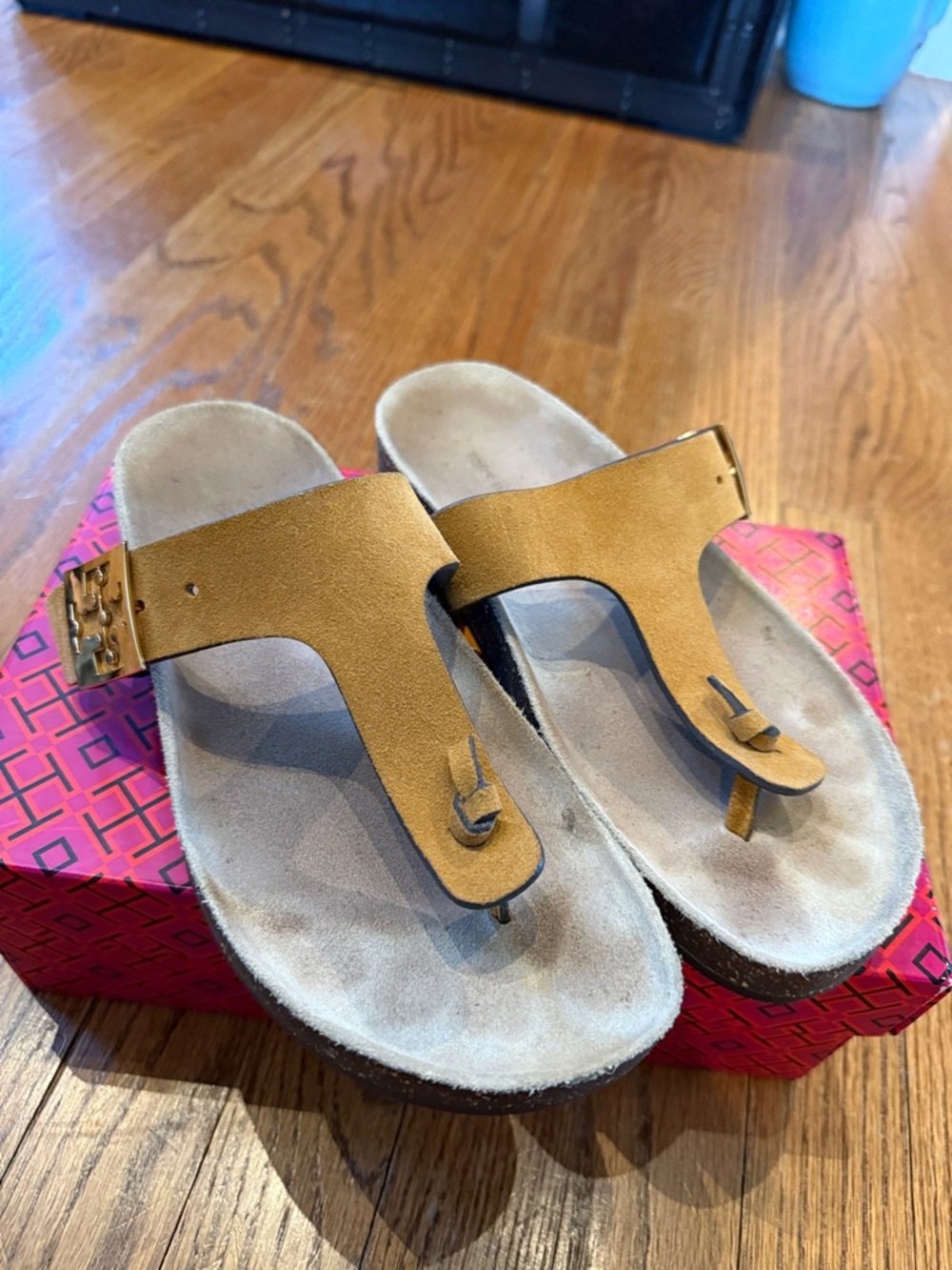 Tory Burch Mellow Thong Sandal Suede Cork - Color Rhum Avola